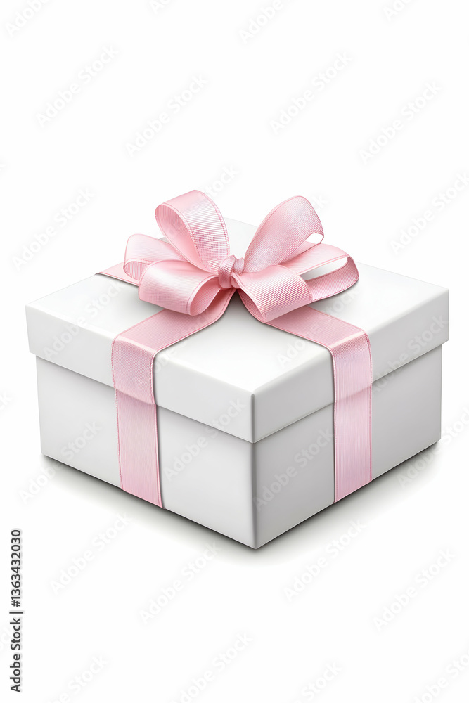 White gift box with pink ribbon bow White gift box with pink ribbon bow