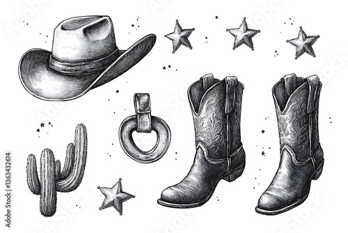Western Cowboy Illustration Set