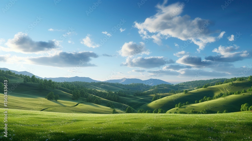 A photo of a serene countryside landscape A photo of a serene countryside landscape