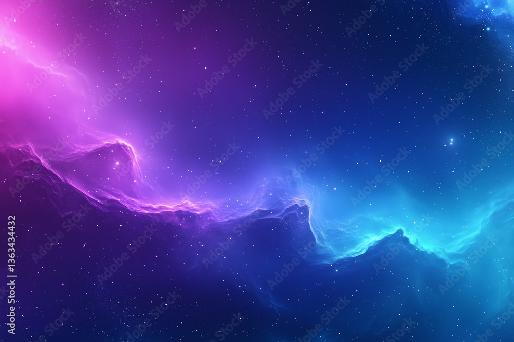 Fototapeta premium Mystical blue and purple abstract background with starry elements and swirling patterns. Symmetrical mystical blue and purple abstract background. Vibrant wallpaper bright emerald to soft lavender