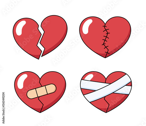Broken hearts, healing, simple cartoon drawings