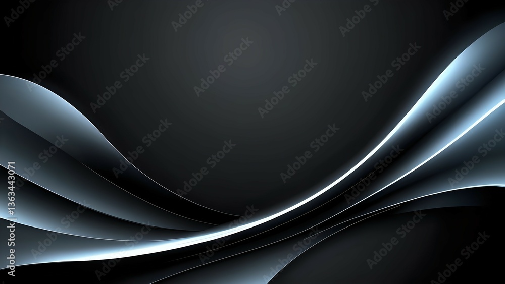 Obraz premium Abstract Dark Gray Blue Curves, Smooth Lines, Digital Art Background