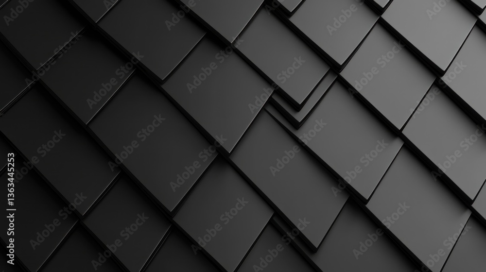 Fototapeta premium Black geometric shapes, overlapping pattern, abstract background, design texture
