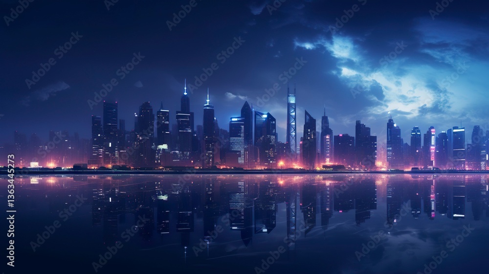 Fototapeta premium A photo of a vibrant city skyline at night.