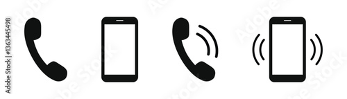 Ringing phone simple icon set. Smartphone ringing. Phone sign icon Vector