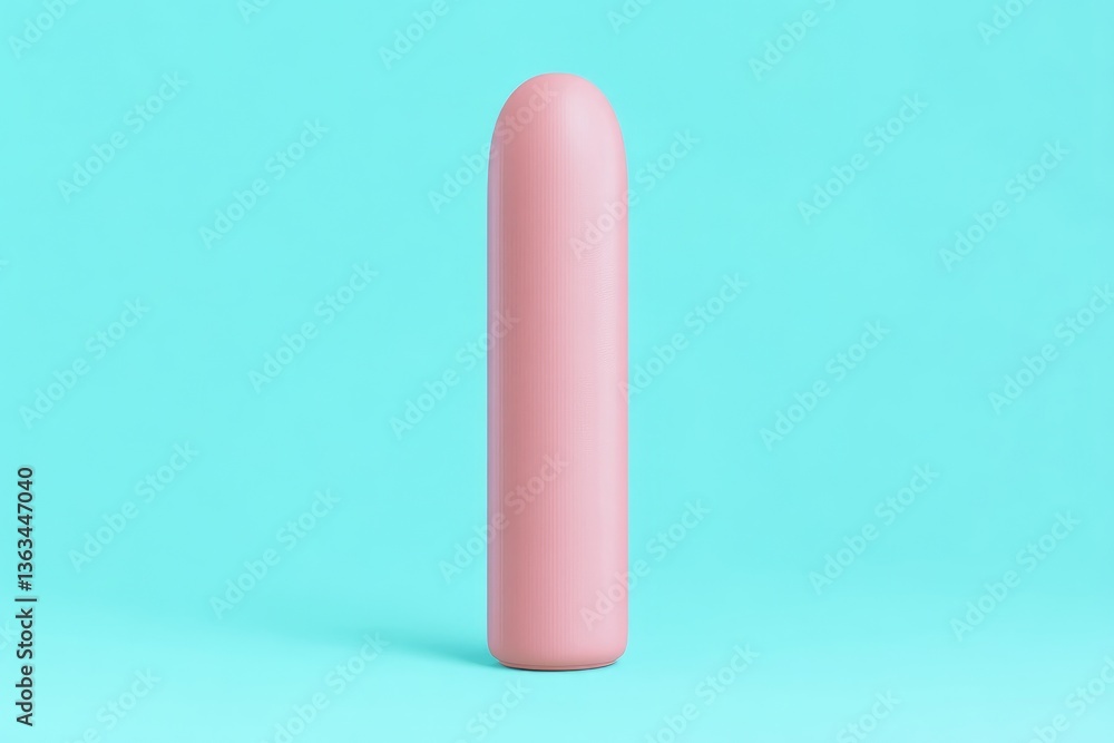 Light pink, smooth, cylindrical object on a light turquoise background Light pink, smooth, cylindrical object on a light turquoise background