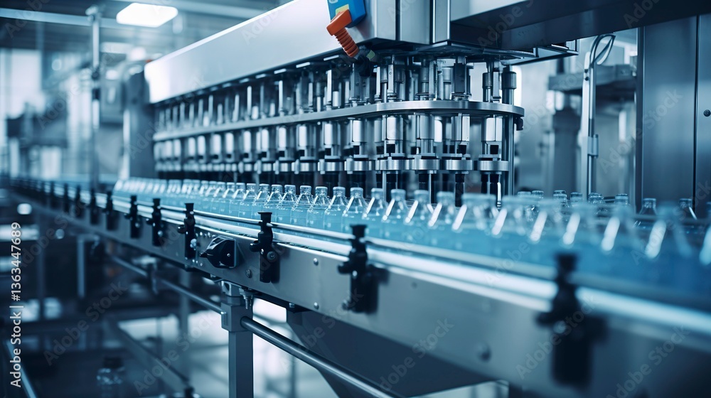 Obraz premium Automated bottling line with no workers