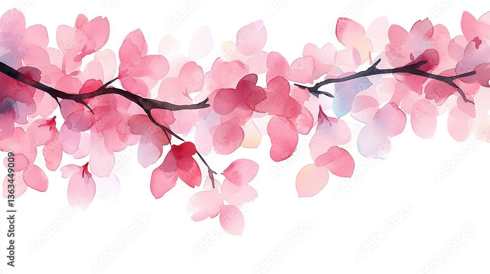 Naklejka premium Watercolor painting of a tree branch with pink and red leaves against white background