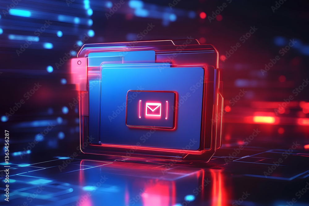 A digital folder with an email icon in blue and red A digital folder with an email icon in blue and red