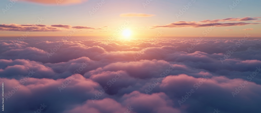 A tranquil sunrise over a sea of soft, colorful clouds. A tranquil sunrise over a sea of soft, colorful clouds.