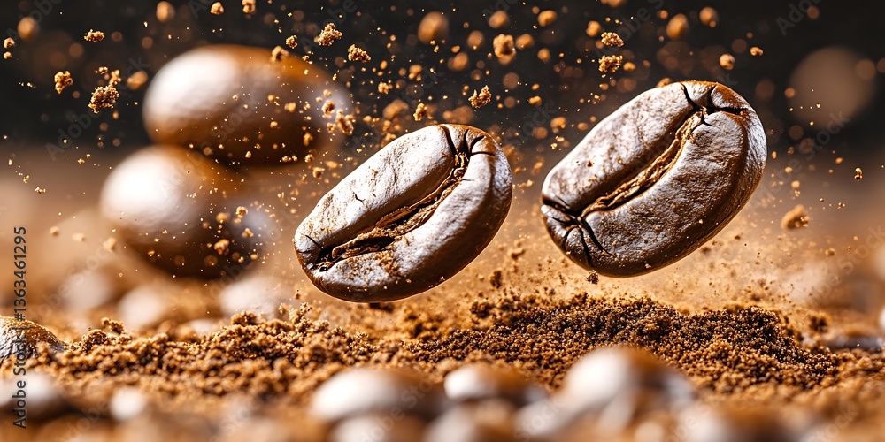 Coffee Beans in Motion on Ground Coffee Beans in Motion on Ground