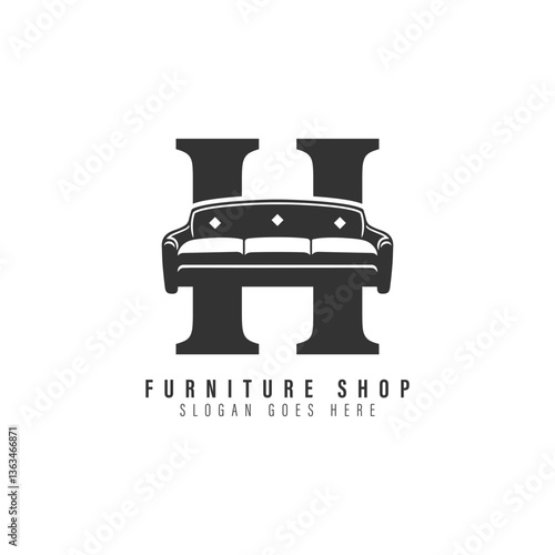 Letter H Sofa Logo Design. Alphabet H Furniture icon