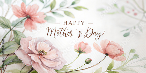 Happy Mother’s Day card with elegant pink flowers and calligraphy design