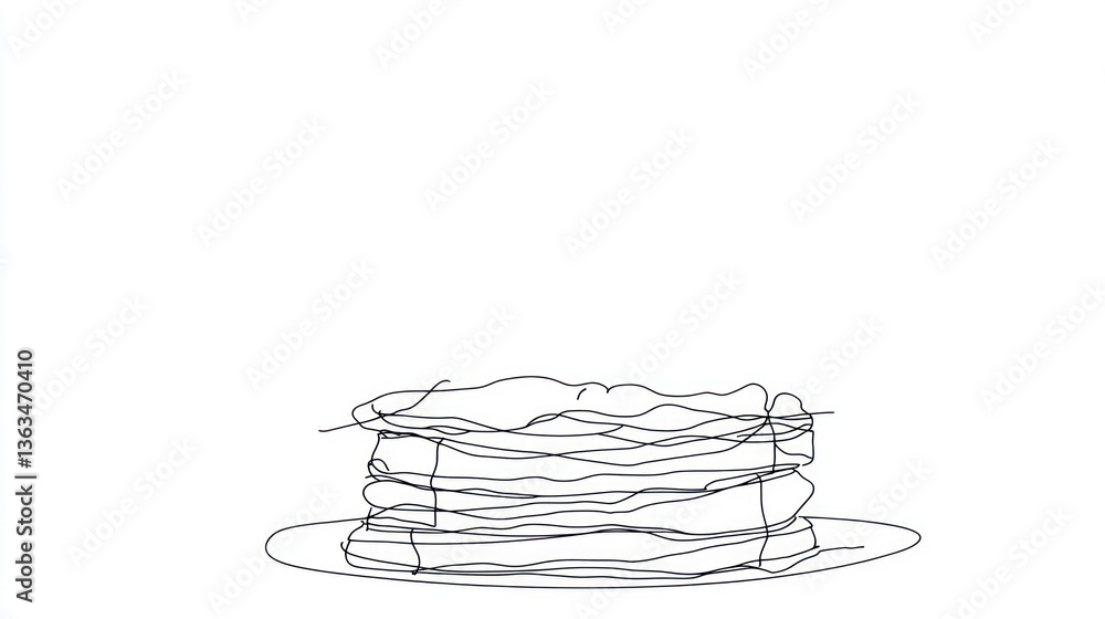 Stacked Pancakes, One Line Drawing Stacked Pancakes, One Line Drawing