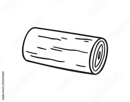 one single wood log doodle hand drawn icon. Outline drawing log line clipart symbol