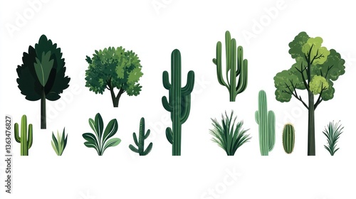 Wallpaper Mural Various cacti and plants are isolated against a white background, ideal for designs Torontodigital.ca