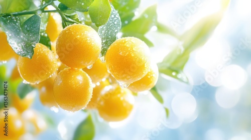 Fresh citrus fruits on a tree branch