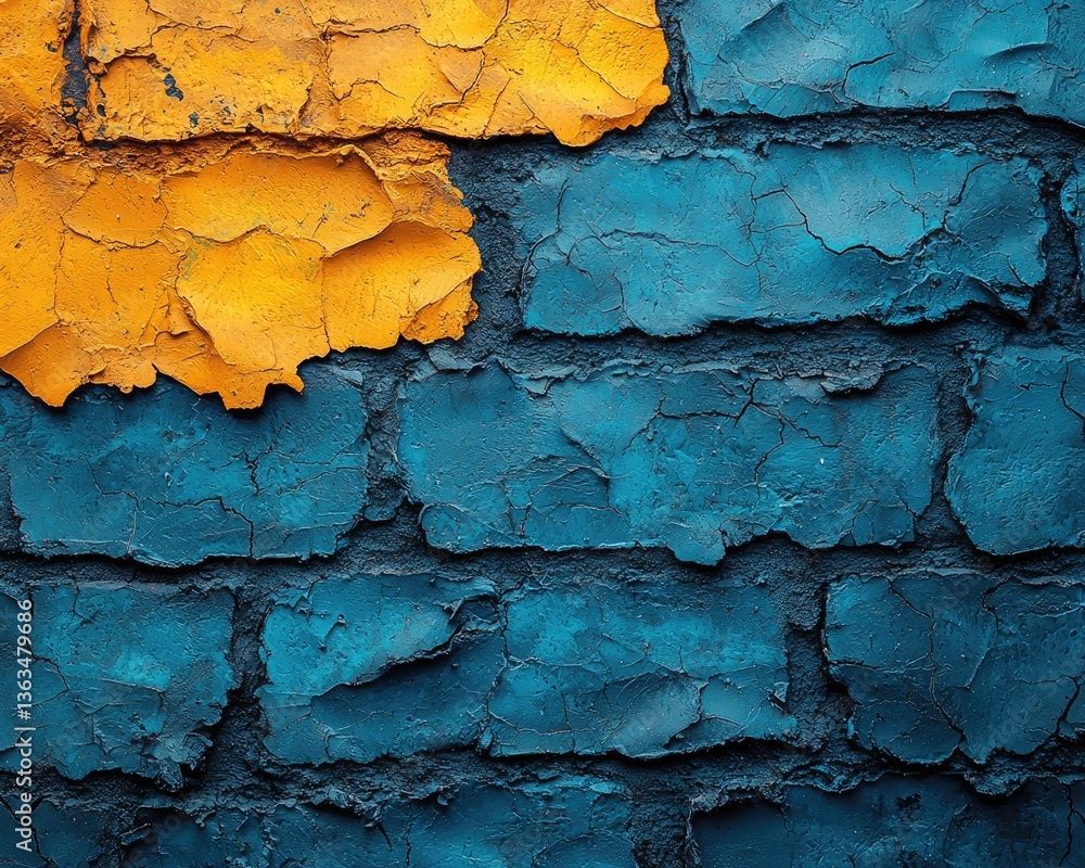 Obraz premium Vibrant Abstract Wall Texture with Cracked Blue and Yellow Paint Layers