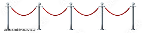 Barrier rope isolated on white. Silver luxury VIP concept 3d render