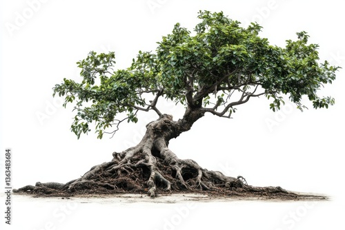 Tree with roots isolated on white background