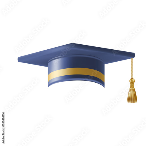 Realistic Blue graduate cap. 3D Graduation Doctoral hat.