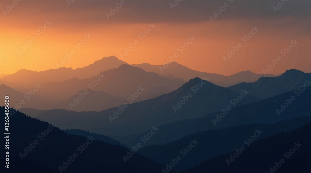 Fototapeta premium Dramatic Mountain Silhouette at Dusk with Gradient Sky