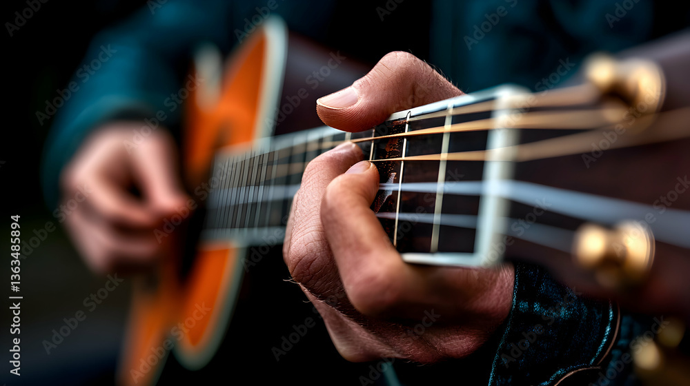 Fototapeta premium Close Up of Hands Playing Acoustic Guitar