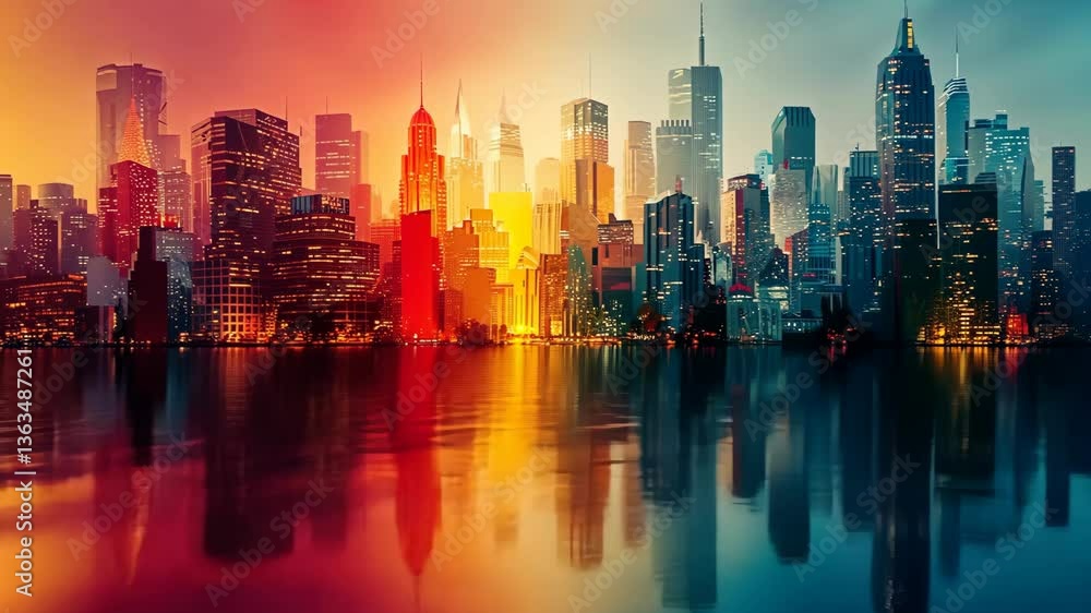Abstract cityscape with overlapping buildings and vibrant colors, capturing the essence of urban life Abstract cityscape with overlapping buildings and vibrant colors, capturing the essence of urban life