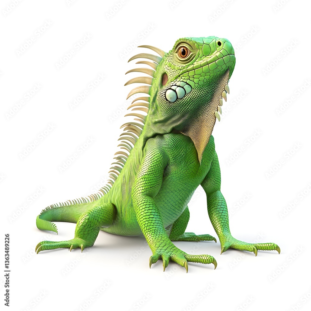 Obraz premium Green Iguana Lizard Reptile Sitting Posing Wildlife Animal