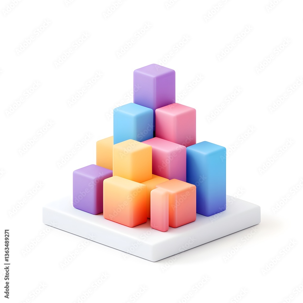 Abstract pastel color blocks stacked pyramid shape 3D render Modern geometric design Abstract pastel color blocks stacked pyramid shape 3D render Modern geometric design