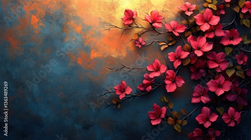 Red flowers on dark textured background.