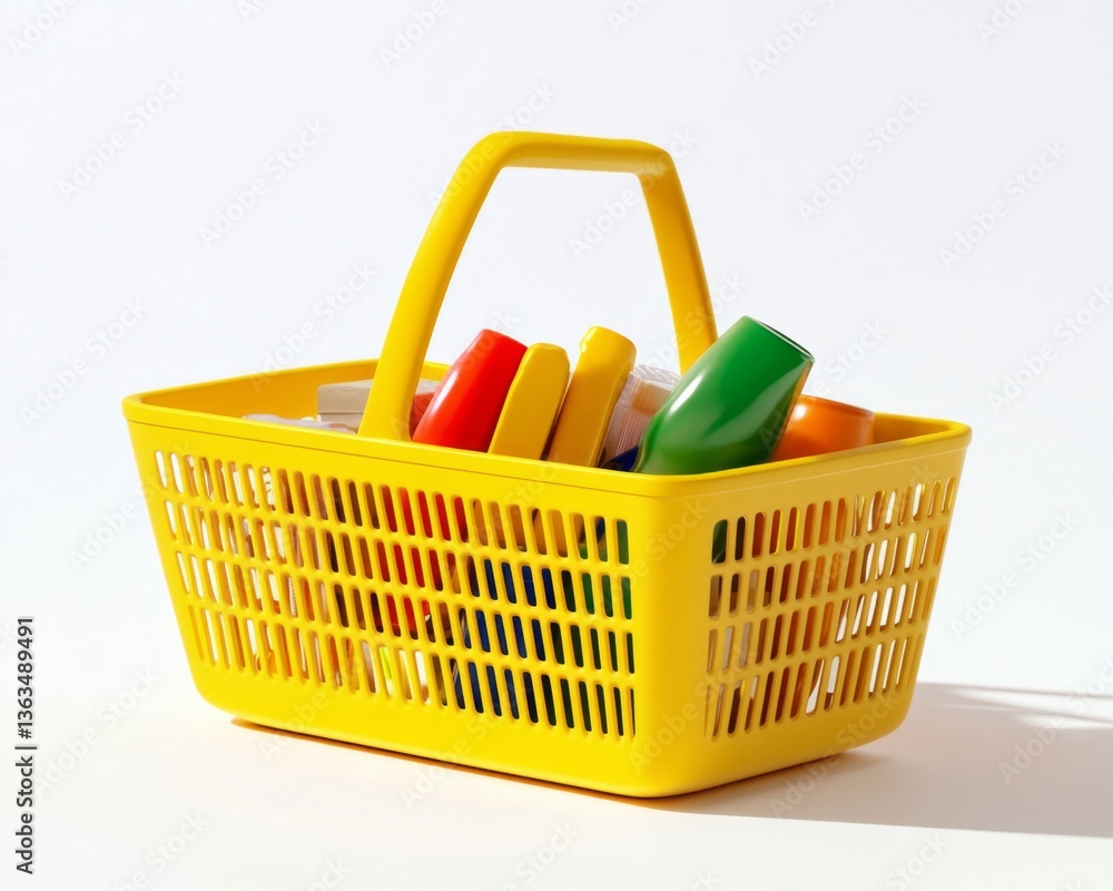 Fototapeta premium a yellow grocery basket filled with groceries
