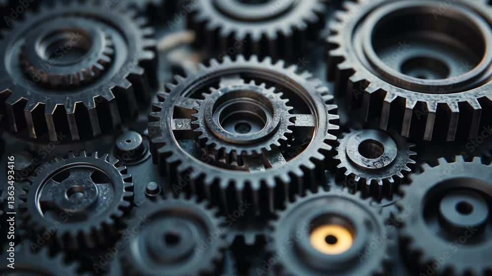 Interlocking gears, intricate mechanism, detailed close-up, industrial design Interlocking gears, intricate mechanism, detailed close-up, industrial design