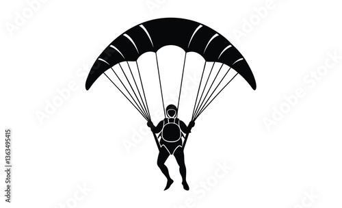 Paraglider with parachute silhouette, ski parachute gliding silhouette vector, paraglider vector illustration, Paragliding Parachute Silhouette 