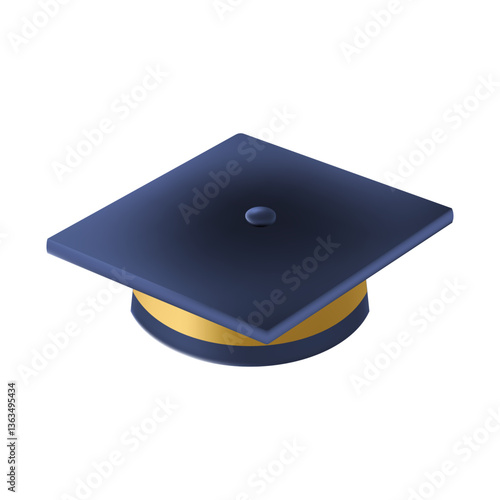 Realistic Blue graduate cap. 3D Graduation Doctoral hat.