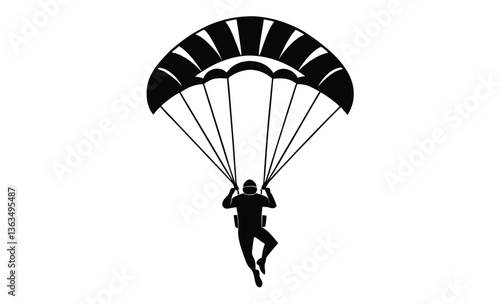 Paraglider with parachute silhouette, ski parachute gliding silhouette vector, paraglider vector illustration, Paragliding Parachute Silhouette 