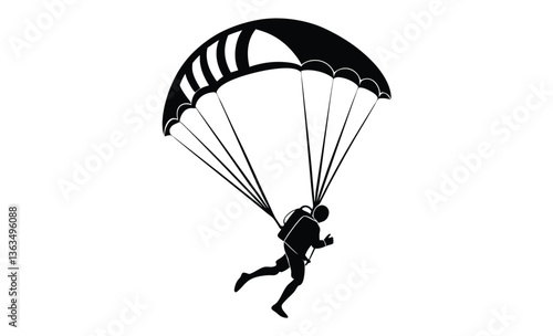 Paraglider with parachute silhouette, ski parachute gliding silhouette vector, paraglider vector illustration, Paragliding Parachute Silhouette 