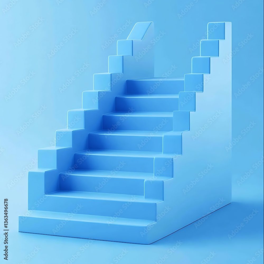 An abstract composition of a blue staircase rising into the sky An abstract composition of a blue staircase rising into the sky