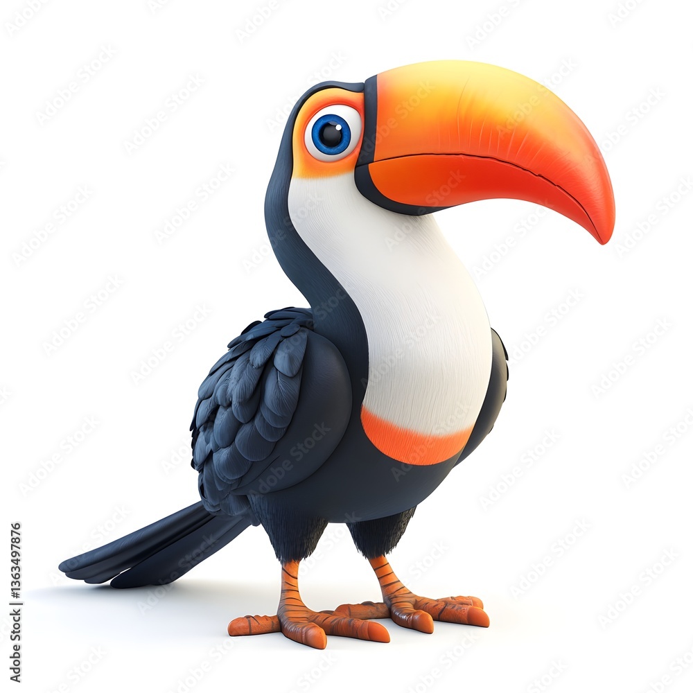 Naklejka premium Adorable Cartoon Toucan Bird Illustration Tropical Bird Character Design Perfect for Kids Books