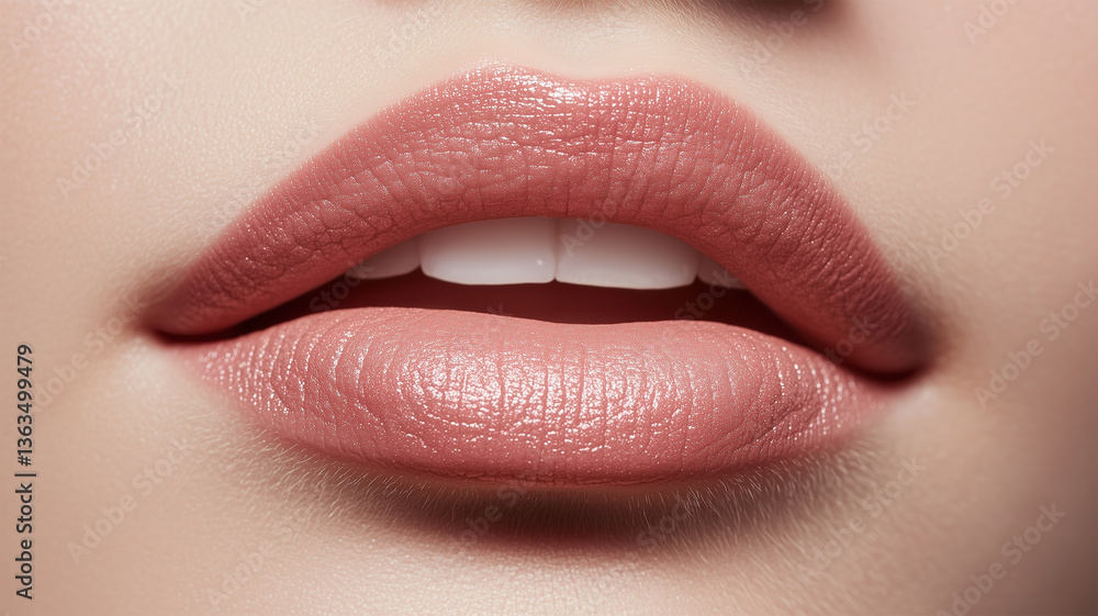 Obraz premium 自然なピンクリップと滑らかな肌のハイパーリアリスティック表現
