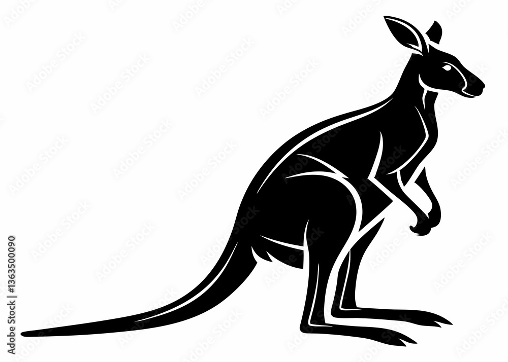 Fototapeta premium Elegant kangaroo silhouette in sitting pose with upright posture isolated on white background vector art