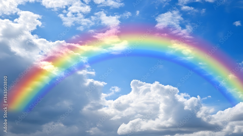 Rainbow is seen in the sky above a cloudy day. The rainbow is bright and colorful, and it seems to be a symbol of hope and happiness. The sky is blue and cloudy, but the rainbow adds a sense of joy Rainbow is seen in the sky above a cloudy day. The rainbow is bright and colorful, and it seems to be a symbol of hope and happiness. The sky is blue and cloudy, but the rainbow adds a sense of joy