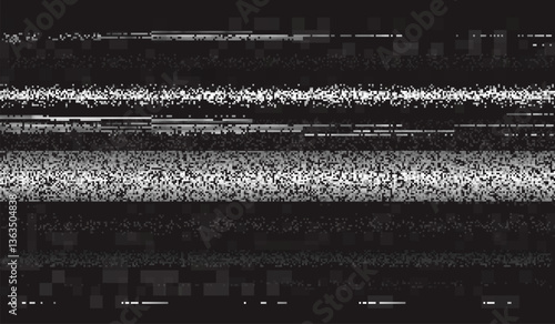VHS effect, black and white monochrome glitch vector background, abstract digital pixel noisy error screen, video damage