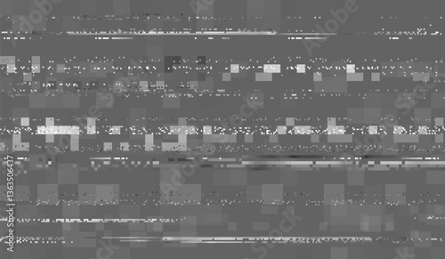 VHS effect, grey monochrome glitch vector background, abstract digital pixel noisy error screen, video damage design
