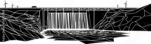 Outline of a hydroelectric power plant minimal renewable energy industry vector design