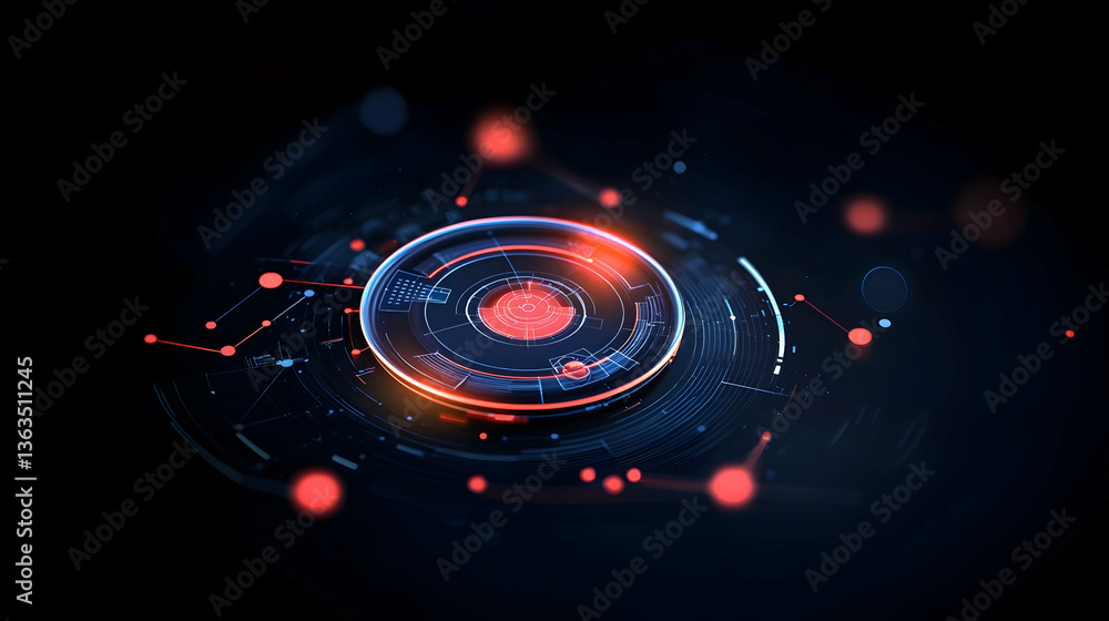 Glowing Circular Digital Interface with Red and Blue Highlights Glowing Circular Digital Interface with Red and Blue Highlights