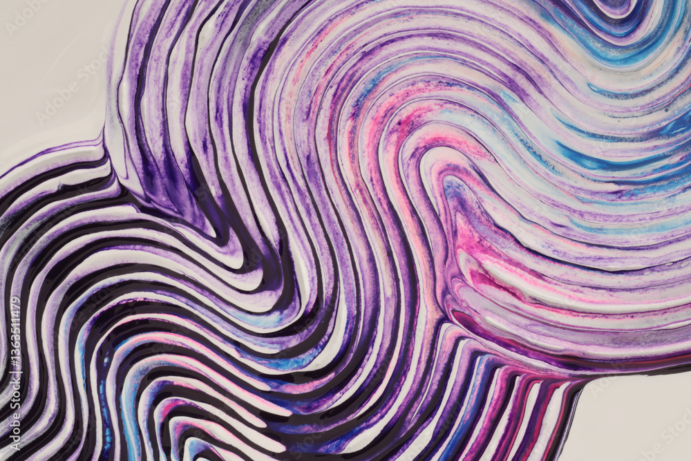 Fototapeta Abstract modeling clay, our acrylic line wave strip brush stroke painting wall. Canvas relief hand drawn grunge geometric texture beige, violet neutral background.