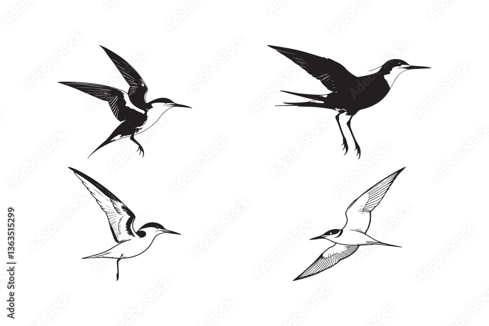 Obraz premium Flying Bird Silhouette Vector Set Elegant Avian Clipart for Design