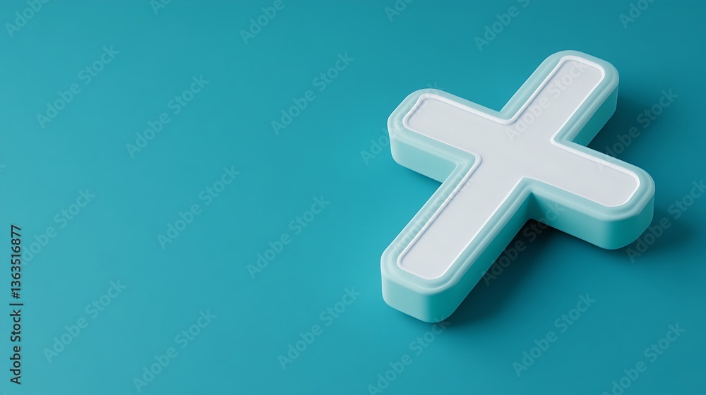 Obraz premium A three dimensional cross shape rests on a blue background