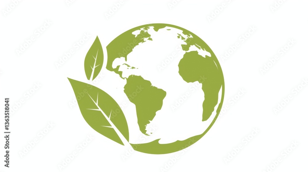 Green Earth logo with leaf icon, flat vector design featuring a globe and eco-friendly symbols Green Earth logo with leaf icon, flat vector design featuring a globe and eco-friendly symbols